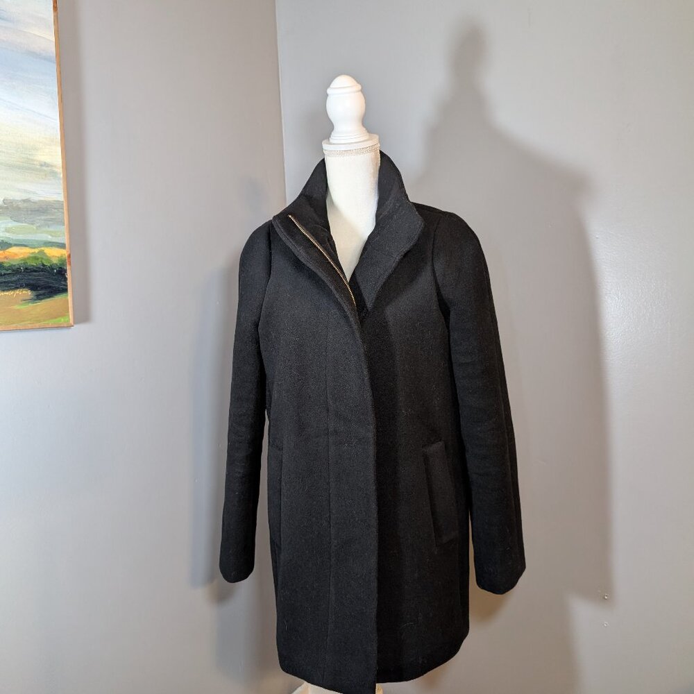 J Crew Women's Black Mercantile Wool Blend Mid Length Coat Size 6